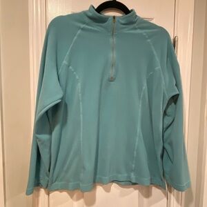 L.L. Bean Size L Aqua Blue Quarter Zip Mock Neck Fleece Pullover Top Zip Pocket